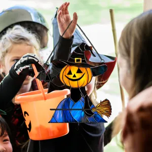 Halloween metal wall hanging decor pumpkin witch ornament festival party home decoration detail