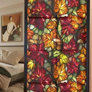 Autumn Maple Leaf Stained Glass Window Film Static Cling Decorative Privacy Glass Sticker