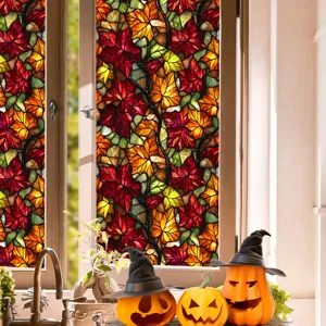 Autumn maple leaf stained glass window film, decorative PVC sticker for home window decor.