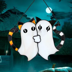 Halloween Stained Glass Ghost Wall Hanging Decoration Spooky Festival Home Decor Prop