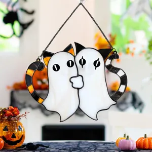Halloween Ghost Cat Stained Glass Hanging Decoration Window Wall Art Festival Home Decor