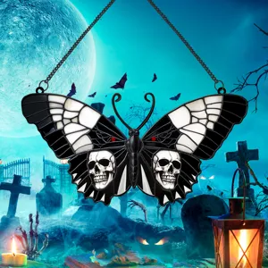 Halloween metal butterfly wall hanging gothic skull pendant home party holiday decor