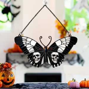 Halloween metal butterfly skull wall hanging decoration spooky iron craft for home holiday party