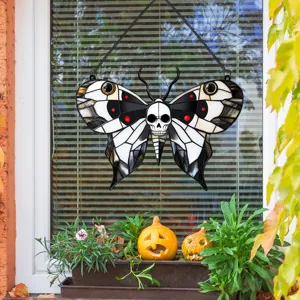 Halloween gothic skull butterfly hanging decoration metal iron craft for indoor home wall decor.