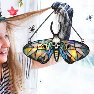 Halloween stained glass moth wall hanging ornament gothic metal home decor details