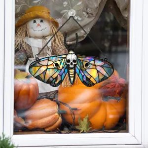 Halloween stained glass moth skull hanging ornament gothic window decor iron art home craft
