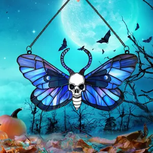 Halloween gothic blue butterfly skull hanging wall pendant decoration for home party decor
