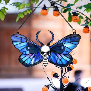 Halloween skull butterfly hanging ornament metal gothic wall art home decor spooky party prop