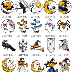 Halloween Metal Wall Hanging Iron Craft Colored Glass Pendant Pumpkin Bat Ghost Witch Festival Home Decor