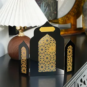 Islamitische architectuur Ramadan Eid tafeldecoratie acryl zwart goud opvouwbaar ornament.