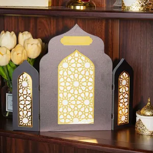 Décoration de bureau islamique en bois, design pliable ajouré pour fête et décoration maison.