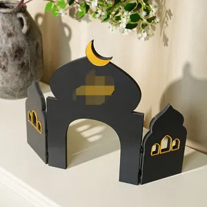 Ramadan Eid Mubarak wooden mosque castle table decoration desktop ornament festive party props