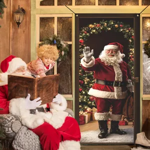 Weihnachtstürbezug Dekoration mit Weihnachtsmann Muster, ideal für festliche Raumdeko.