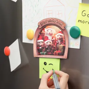 Wooden fridge magnet featuring a cute Christmas mouse hole design for home kitchen decor.