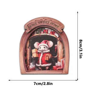 Wooden Christmas Mouse Fridge Magnet 3D Arch Home Decor Refrigerator Sticker 7x8cm