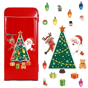 Christmas tree magnetic refrigerator stickers cute Santa reindeer holiday decor magnets.