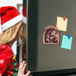 Christmas wooden fridge magnet cute mouse hole 3D magnetic sticker for home decor