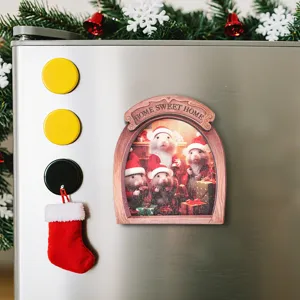 Christmas wooden mouse hole fridge magnet 3D magnetic sticker home decor festive gift