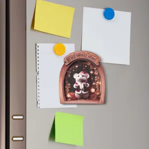 Wooden magnetic refrigerator magnet featuring a cute Christmas mouse design for home decor.