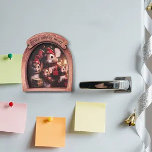 Christmas mouse hole wooden magnetic refrigerator sticker, home decor cute detail shot.