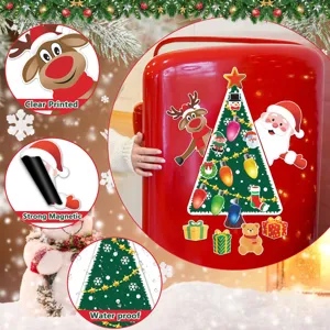 Christmas refrigerator magnet stickers set, cute Santa Claus and reindeer holiday decor.