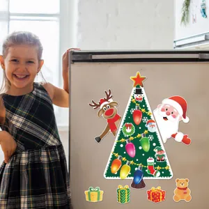 Christmas tree magnetic refrigerator sticker set featuring cute Santa reindeer and festive gifts.