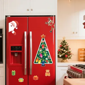 Christmas magnetic refrigerator stickers set, cute Santa reindeer tree decor for kitchen home.