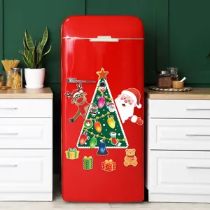 Christmas tree magnetic fridge stickers set, Santa Claus and reindeer holiday kitchen decor.