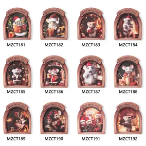 Wooden Christmas Mouse Hole Fridge Magnet 3D Stereoscopic Cute Animal Decorative Home Ornament Cartoon Style Magnet Sticker