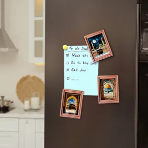 Islamic architectural fridge magnets wooden photo frame Middle Eastern scenic home decor magnetic stickers