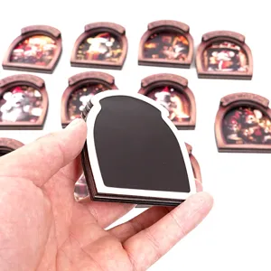 Wooden Christmas mouse hole fridge magnets, 3D arched photo frame magnetic decor for home.