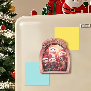 Christmas wooden photo frame fridge magnet, 3D mouse hole design, home kitchen decorative sticker.
