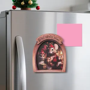 Wooden frame magnetic fridge magnet, 3D Christmas mouse hole design home decor sticker.