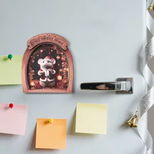 Wooden Christmas mouse fridge magnet 3D decorative magnetic sticker for home kitchen decor