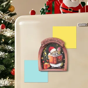 Christmas wooden mouse hole fridge magnet, cute animal magnetic sticker for home decor.