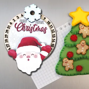 Imán de nevera de cuenta regresiva de Navidad de madera con diseño de Papá Noel.