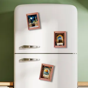 Middle Eastern style architectural fridge magnets, wooden photo frame magnetic decor for home.