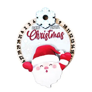 Detalle del calendario de cuenta atrás de Navidad de madera, imán para frigorífico.