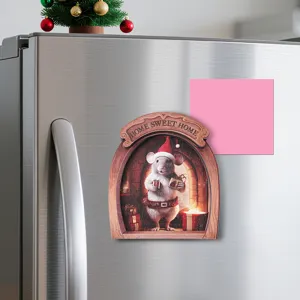 Wooden Christmas mouse hole fridge magnet detail showing 3D festive design and cute decor.