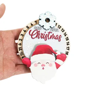 Calendario de cuenta atrás de Navidad de madera imán de nevera, decoración 3D.
