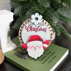 Calendario de cuenta atrás de Navidad de madera, imán de nevera, decoración festiva.