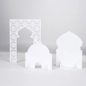 White Islamic architecture tabletop ornaments set, Middle Eastern style mosque decoration props.