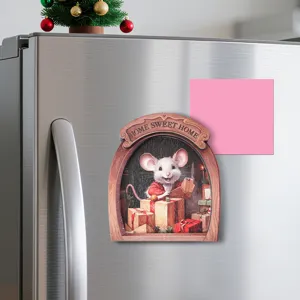 Wooden Christmas mouse hole fridge magnet, 3D photo frame magnetic sticker for home decor.