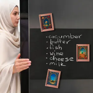 Middle Eastern architectural style wooden photo frame fridge magnet home decor sticker