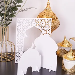 Islamic Ramadan acrylic tabletop decoration mosque crescent moon gold lantern decor set detail