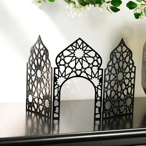 Décoration de table arche géométrique islamique du Moyen-Orient, ornement noir pour fête.