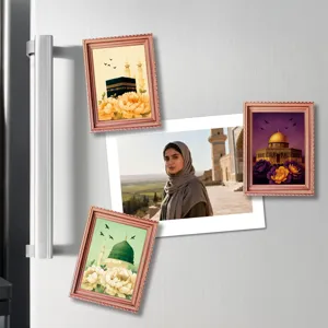 Middle Eastern style architectural fridge magnets detail scene showing wooden photo frames.