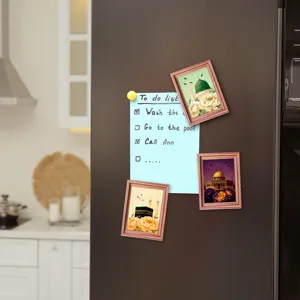 Middle Eastern style architectural wooden photo frame fridge magnets set for home kitchen decor