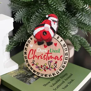 Calendario de cuenta atrás navideña de madera con divertido diseño de Papá Noel.