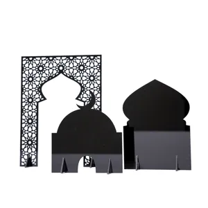 Black acrylic Middle Eastern architecture desktop ornament mosque decor set for home.